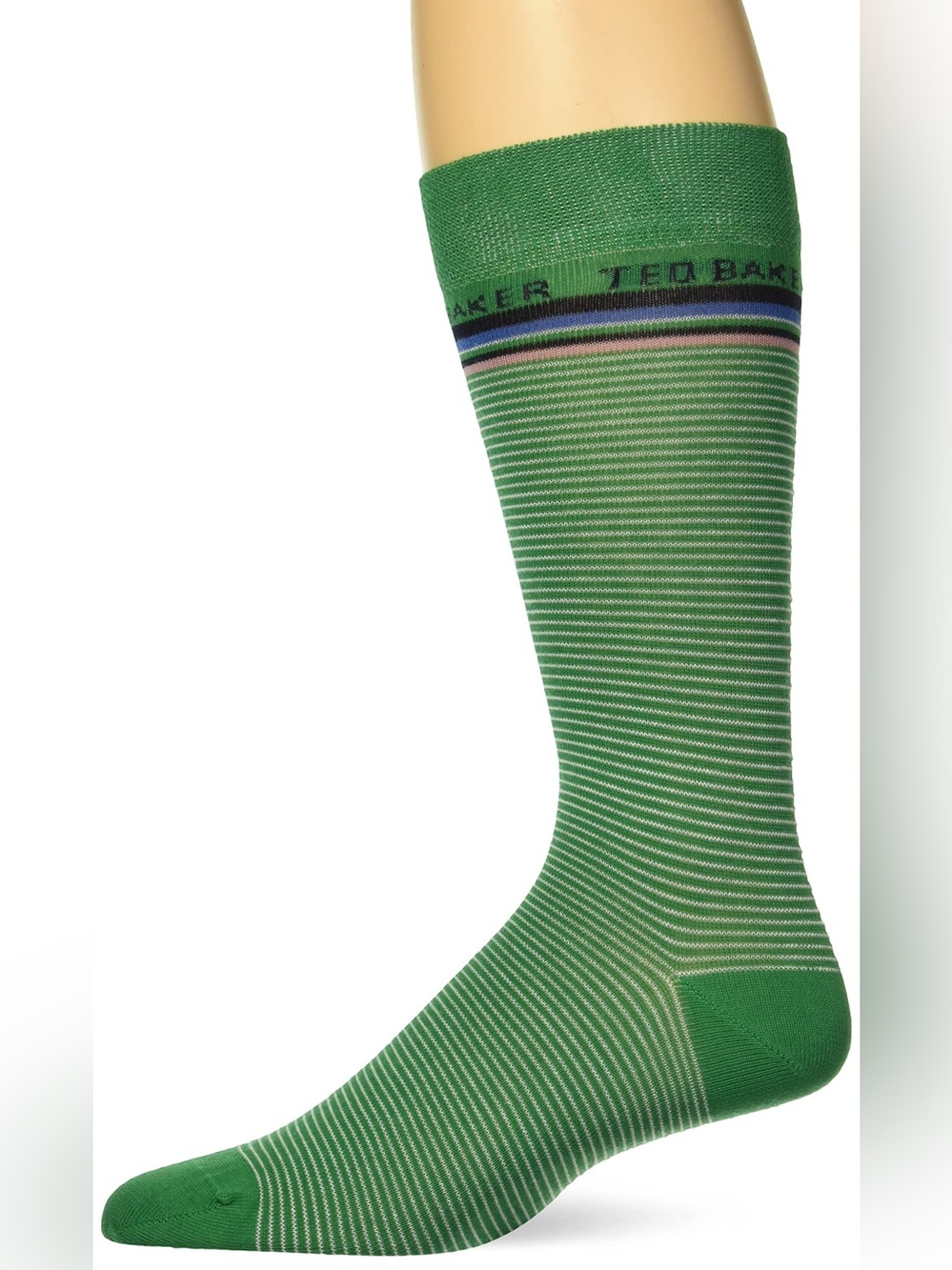 NWT Ted Baker London Men Organic Cotton Finestr Fine Striped Green Crew Socks OS